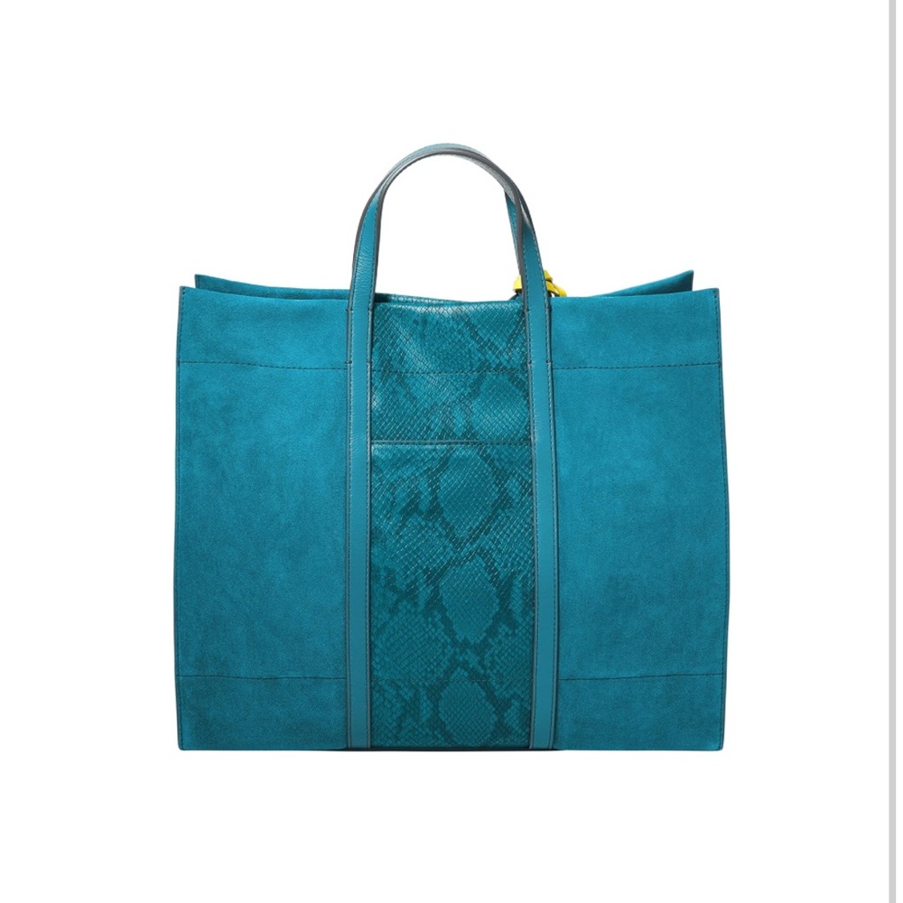 FOSSIL CARMEN LEATHER SHOPPER TOTE - LAGOON (NEW) - Picture 3 of 6
